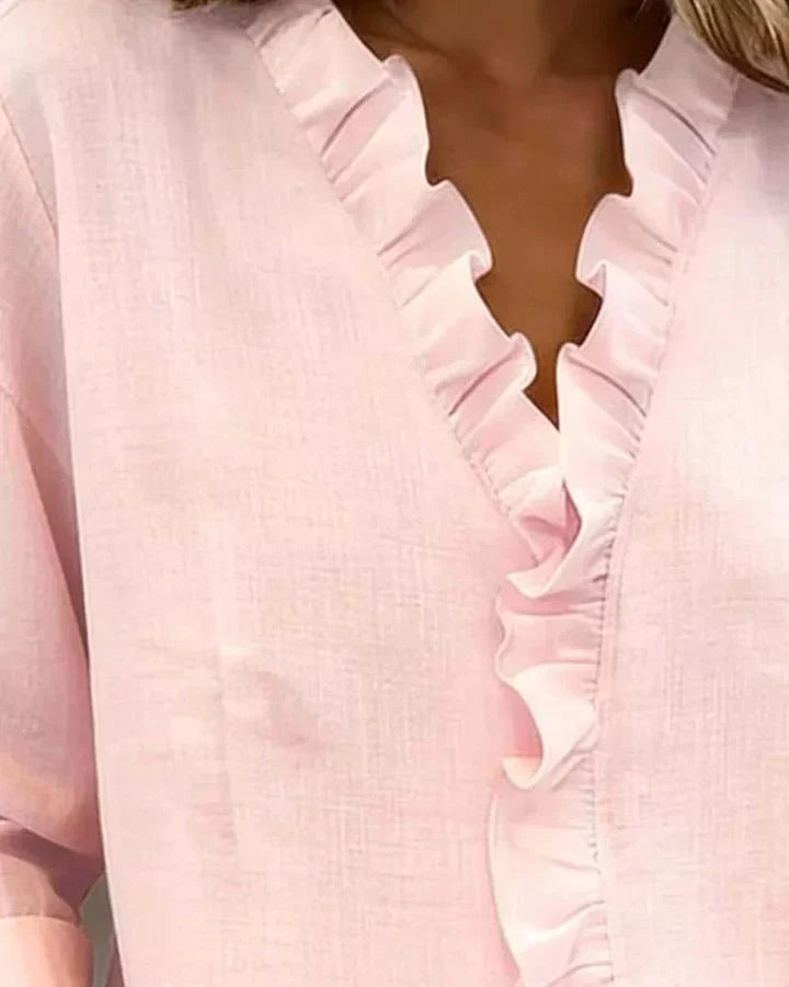 Grace™ - Blouse with Ruffles, V-Neck and Long Sleeves