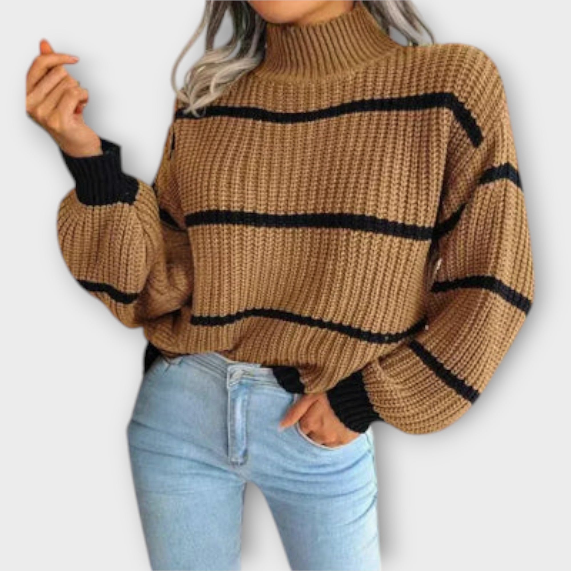 Grace™ - High Neck Sweater with Stripes