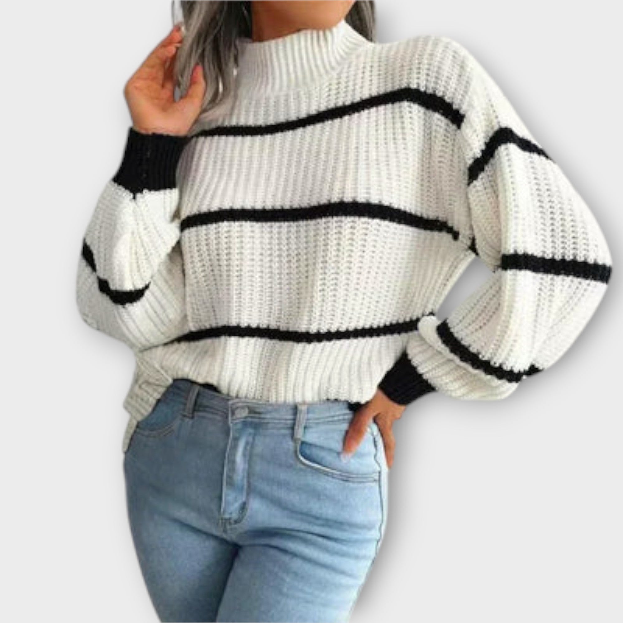 Grace™ - High Neck Sweater with Stripes