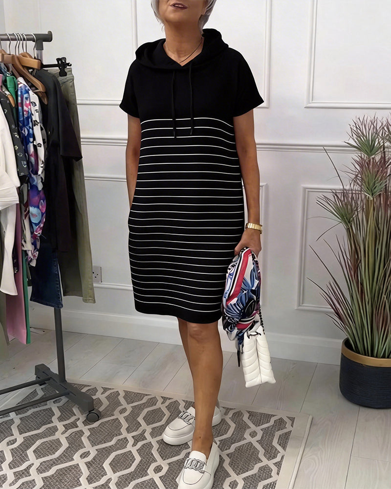 Grace™ - Women's Hooded Striped Comfortable Casual Dress for Everyday