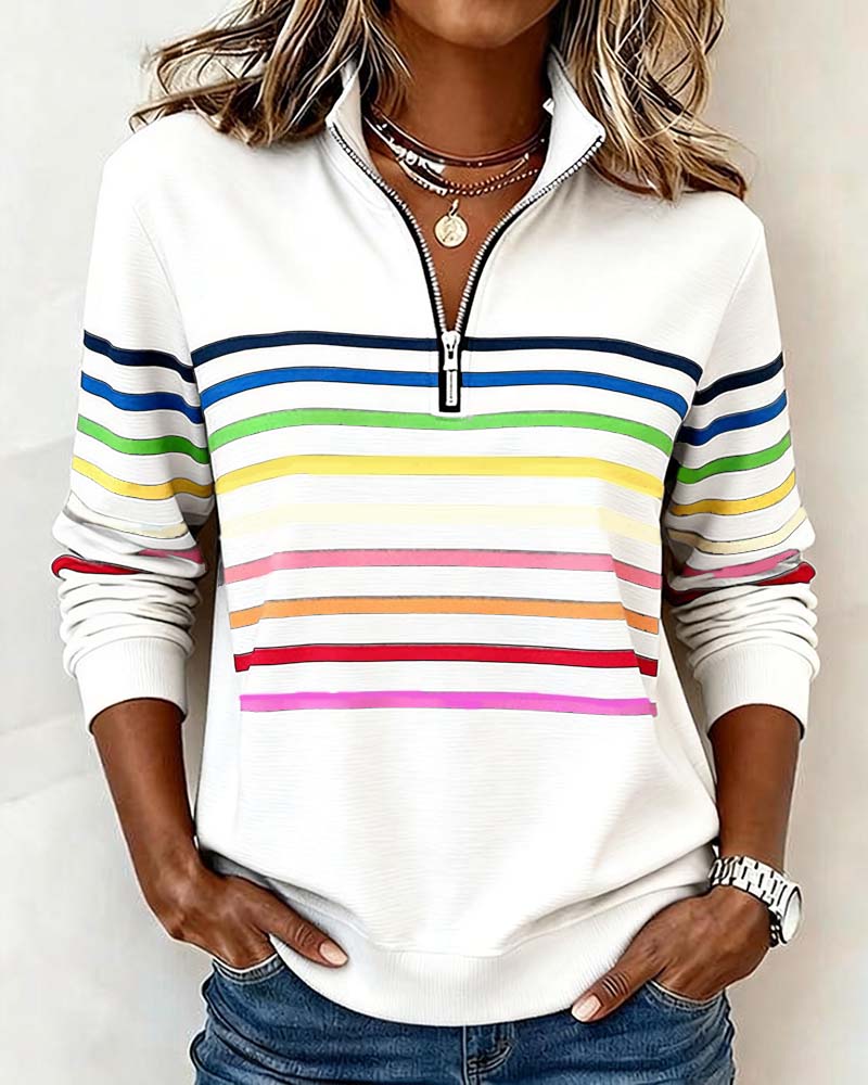 Grace™ - Rainbow Striped Zip Sweatshirt