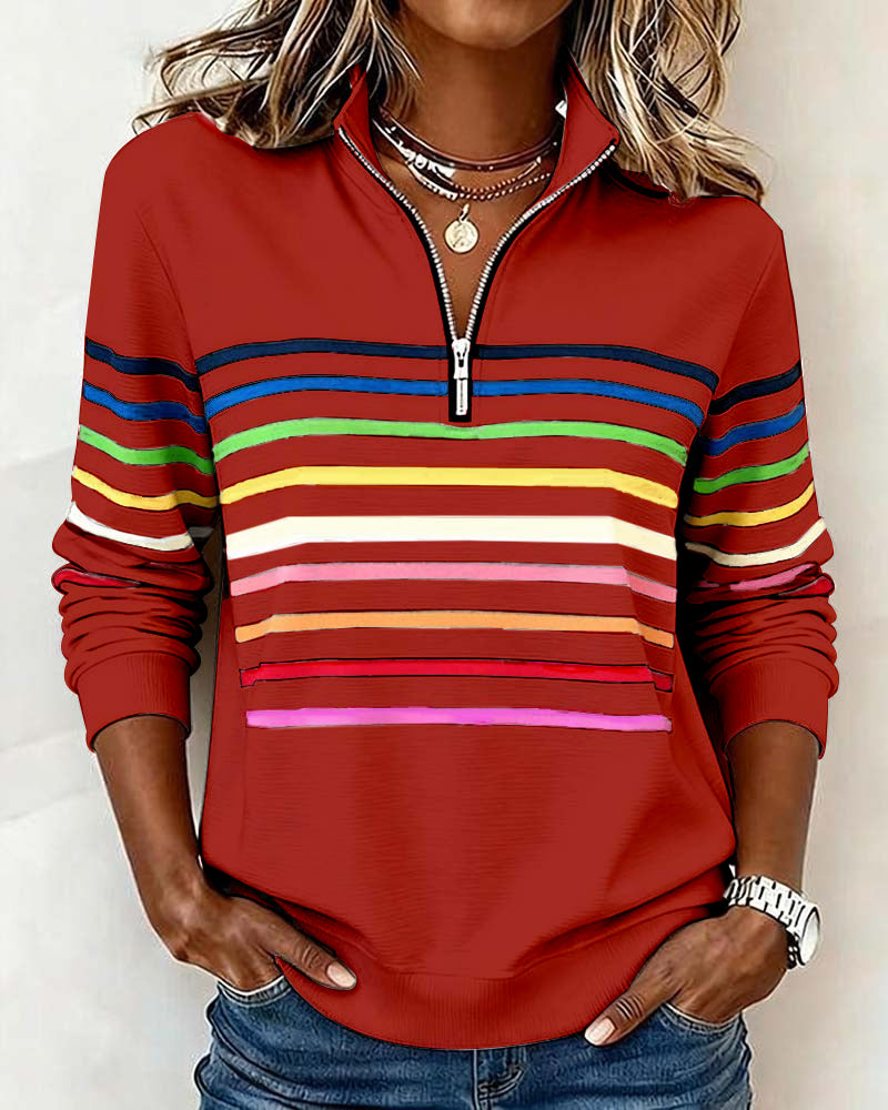 Grace™ - Rainbow Striped Zip Sweatshirt