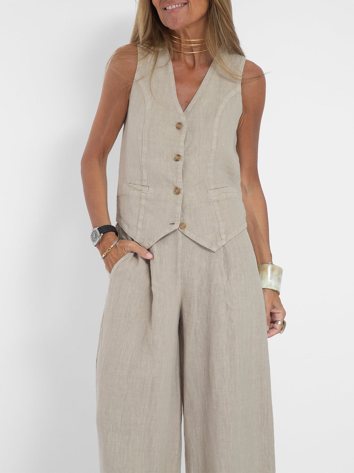 Grace™ | Buttoned Vest and Wide Pants
