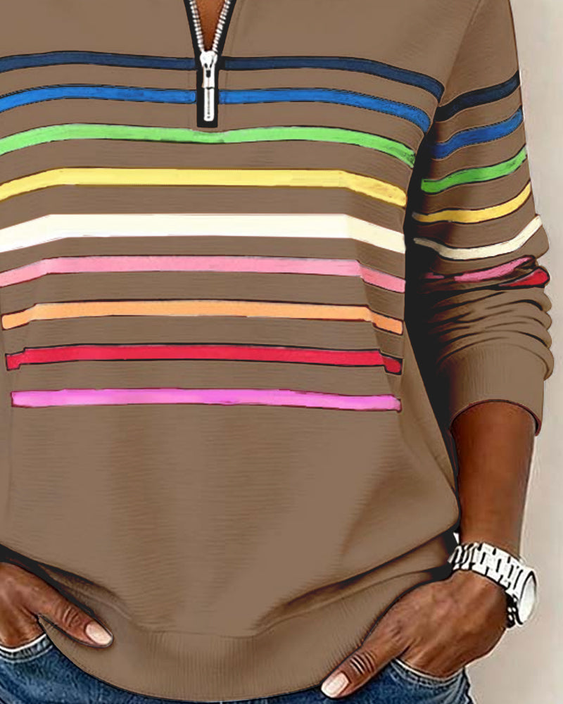 Grace™ - Rainbow Striped Zip Sweatshirt