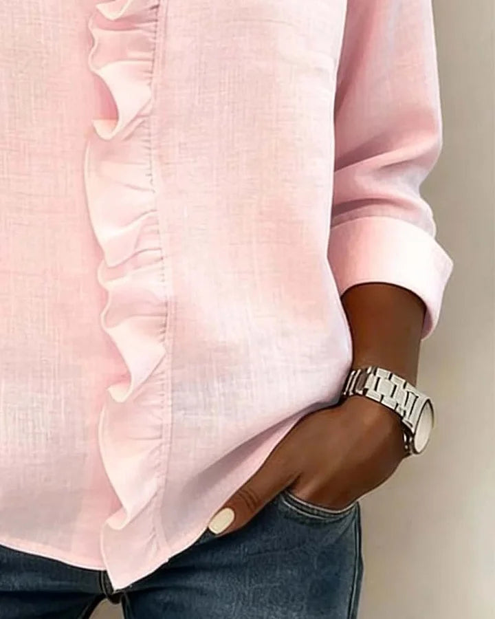 Grace™ - Blouse with Ruffles, V-Neck and Long Sleeves
