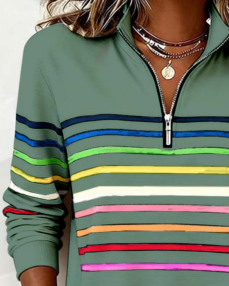 Grace™ - Rainbow Striped Zip Sweatshirt