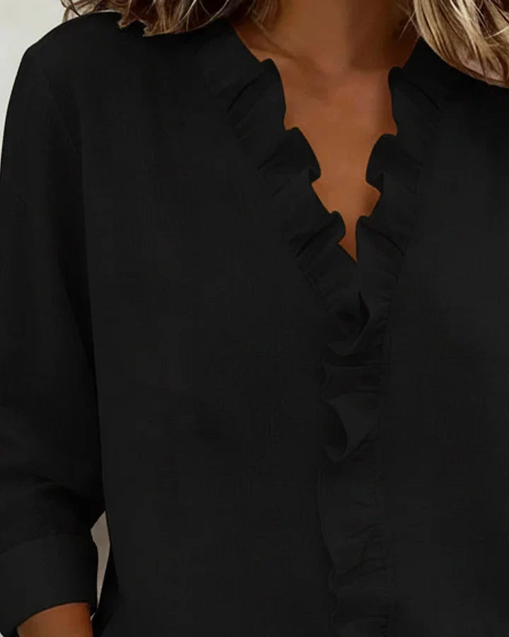Grace™ - Blouse with Ruffles, V-Neck and Long Sleeves