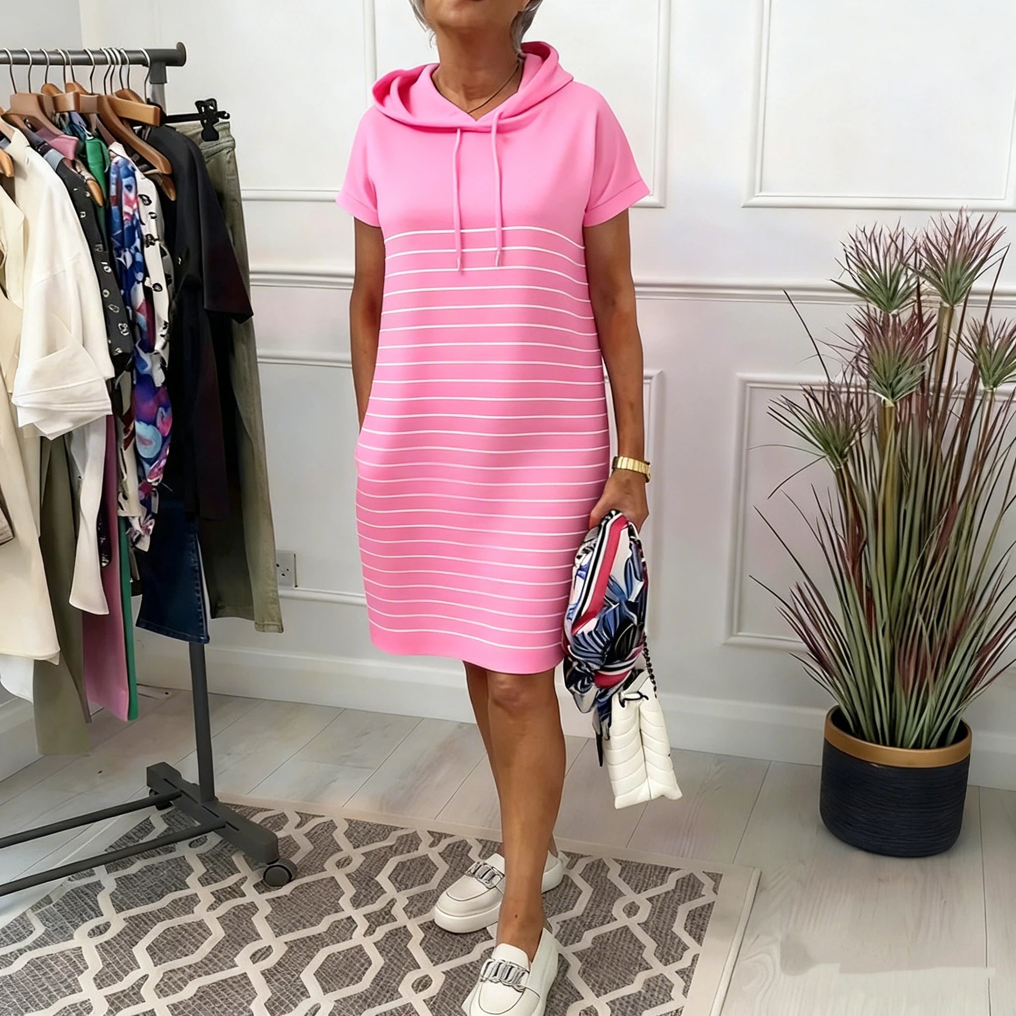 Grace™ - Women's Hooded Striped Comfortable Casual Dress for Everyday