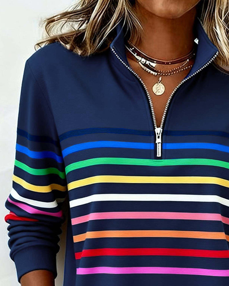 Grace™ - Rainbow Striped Zip Sweatshirt