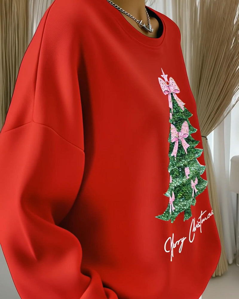 Grace™ - Round Neck Long Sleeve Christmas Print Sweatshirt