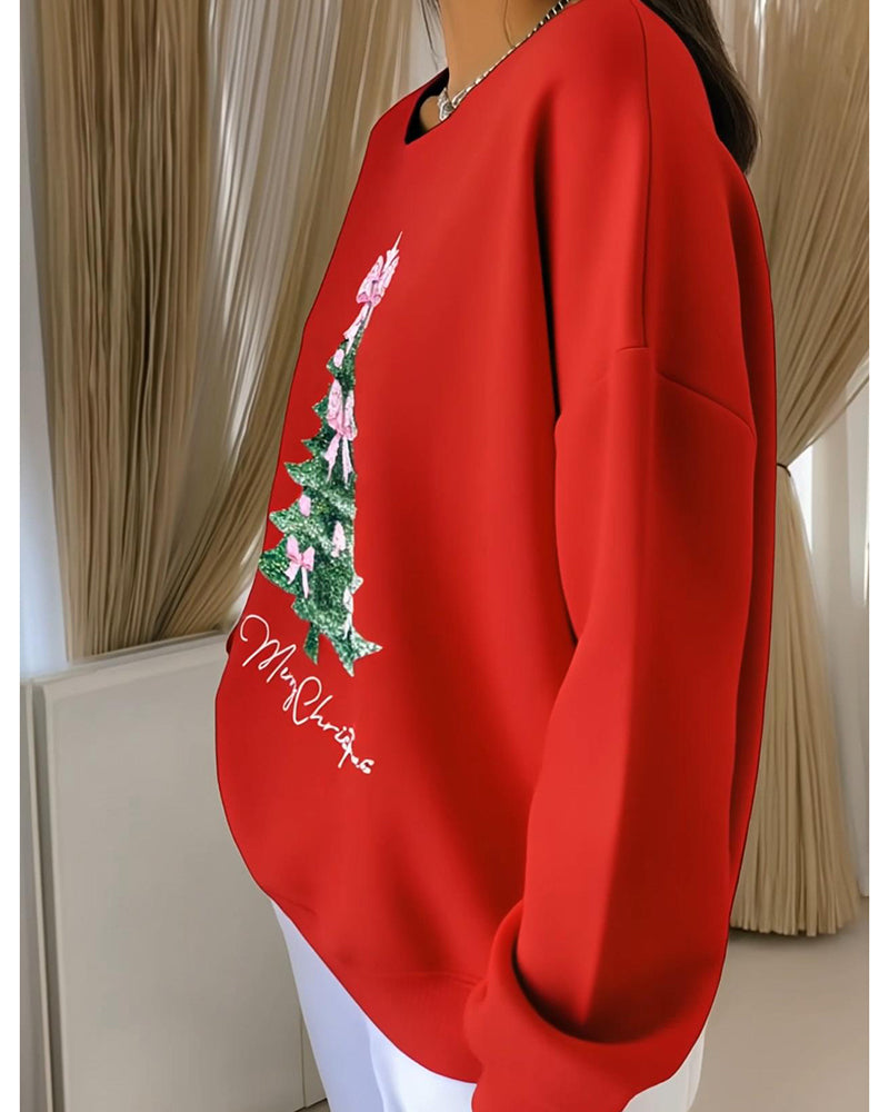 Grace™ - Round Neck Long Sleeve Christmas Print Sweatshirt